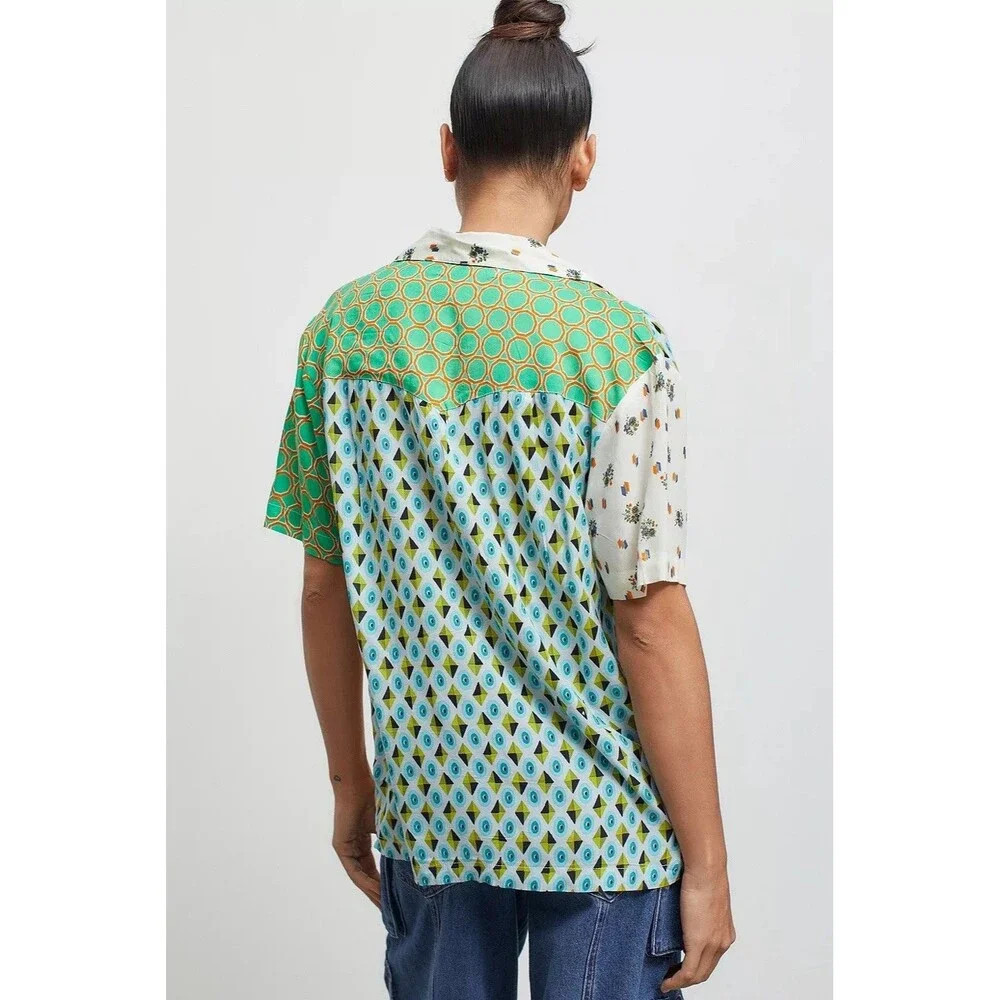 Urban Outfitters UO Gardenia Souvenir Button Down Top Patchwork Blouse Medium - Picture 2 of 12